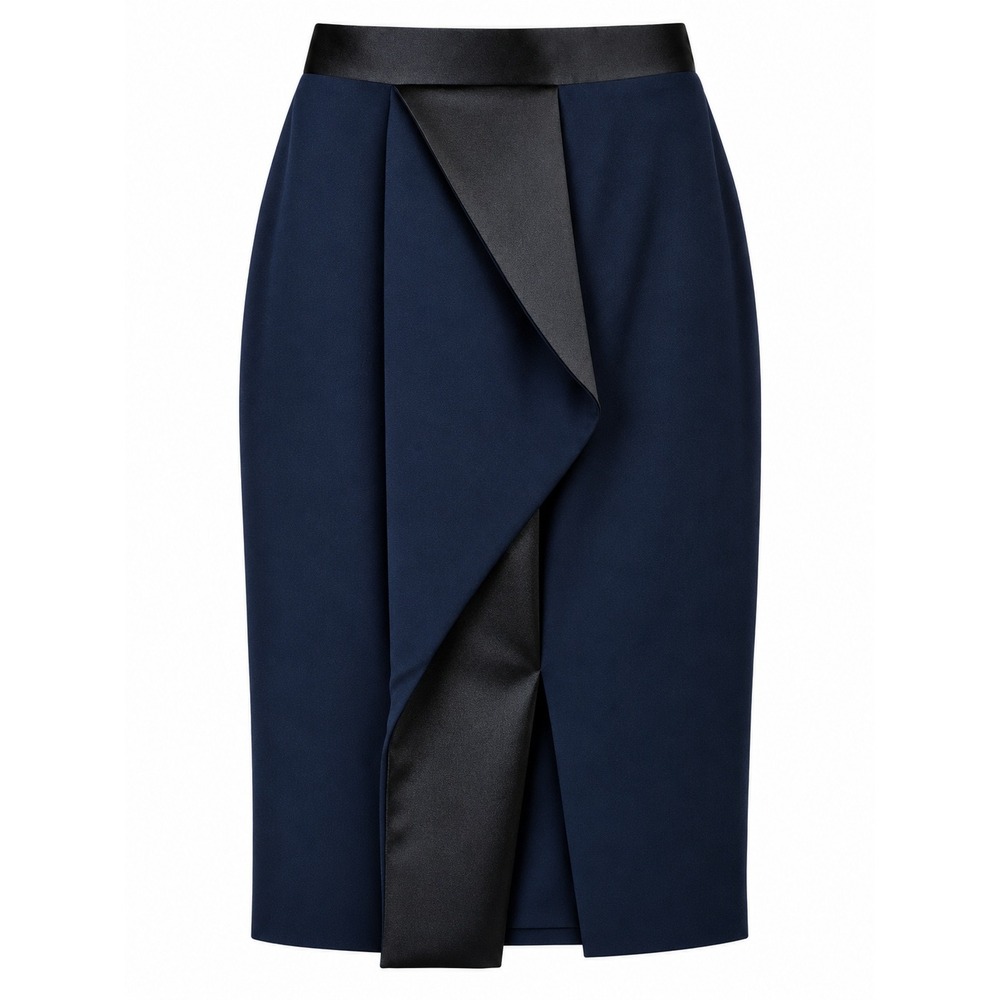 Alexander McQueen Skirt IT 44 US 8 Navy Black Silk Draped Pencil Made Italy